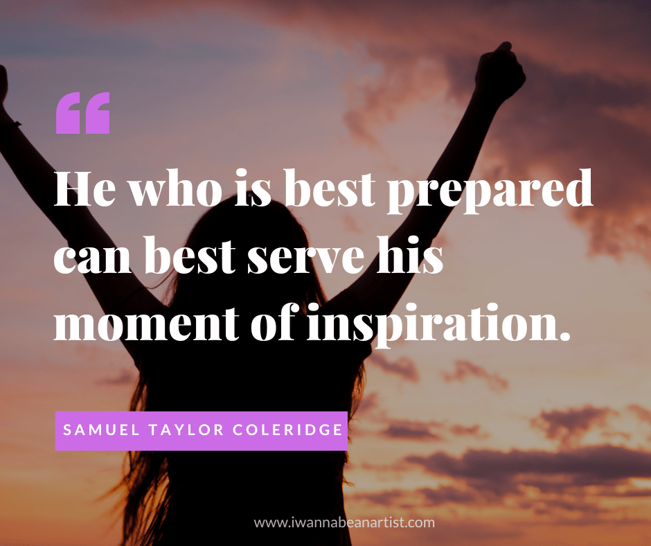 Woman seen from behind, arms raised to the sky in victory, with text overlay: "He who is best prepared can best serve his moment of inspiration." ~Samuel Taylor Coleridge